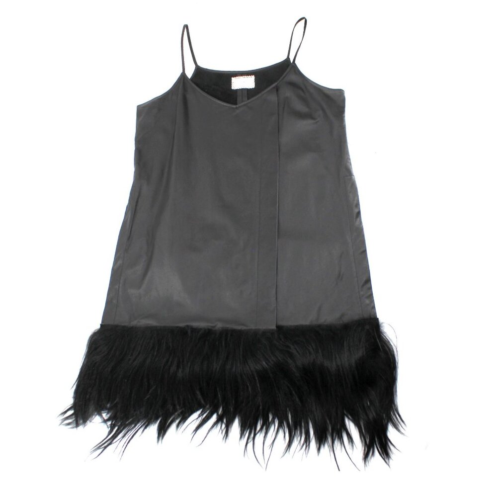 Gary Graham Black Leather Fur Side Slit Tunic Dress Sleeveless Avant Garde SZ 10 - Picture 8 of 16